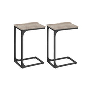 Set of 2 C Shaped Side Tables in Heather Greige and Ink Black for Sofa or Bed by Vasagle