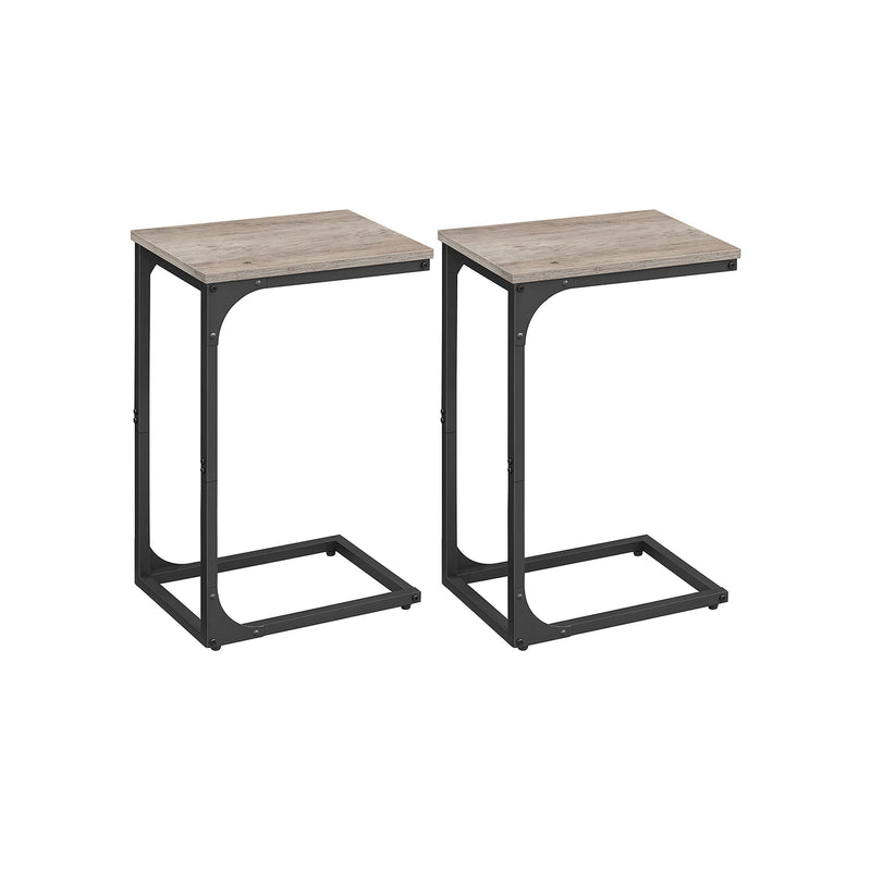 Set of 2 C Shaped Side Tables in Heather Greige and Ink Black for Sofa or Bed by Vasagle