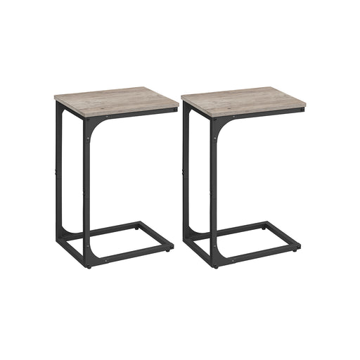 Set of 2 C Shaped Side Tables in Heather Greige and Ink Black for Sofa or Bed by Vasagle