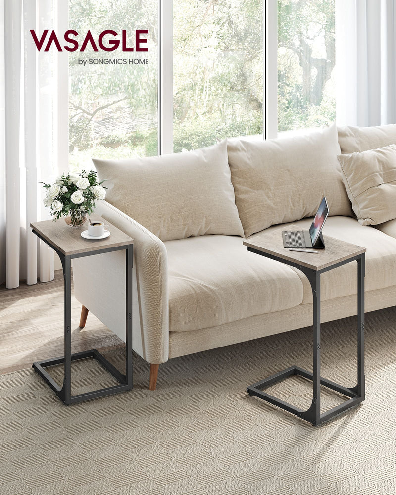 Set of 2 C Shaped Side Tables in Heather Greige and Ink Black for Sofa or Bed by Vasagle