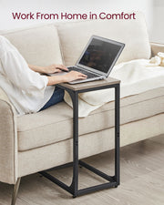 Set of 2 C Shaped Side Tables in Heather Greige and Ink Black for Sofa or Bed by Vasagle