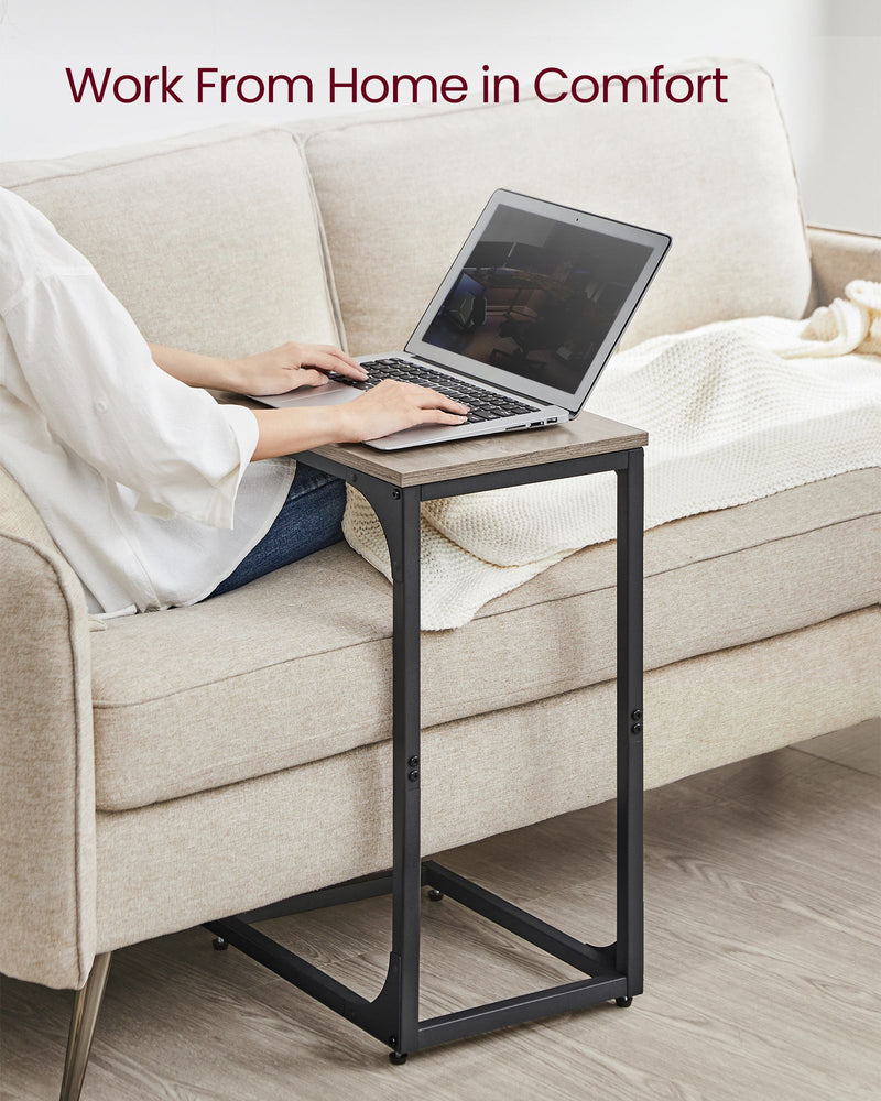 Set of 2 C Shaped Side Tables in Heather Greige and Ink Black for Sofa or Bed by Vasagle