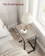 Set of 2 C Shaped Side Tables in Heather Greige and Ink Black for Sofa or Bed by Vasagle