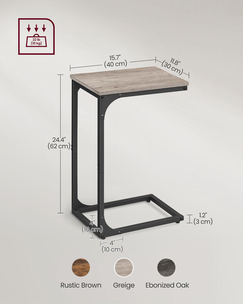 Set of 2 C Shaped Side Tables in Heather Greige and Ink Black for Sofa or Bed by Vasagle