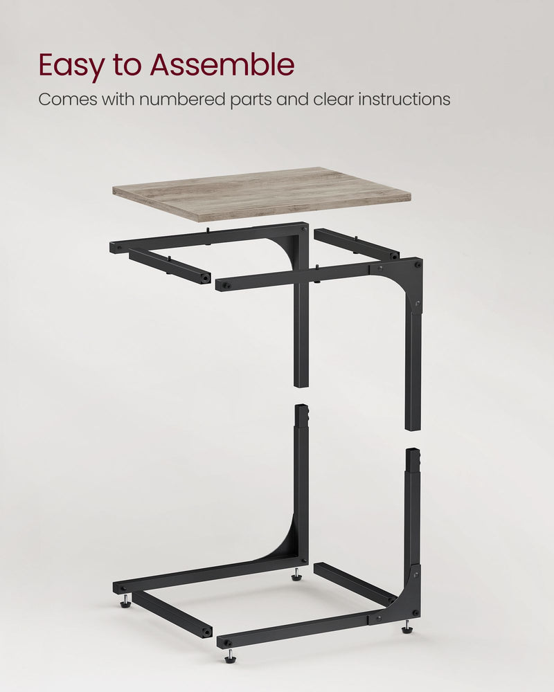 Set of 2 C Shaped Side Tables in Heather Greige and Ink Black for Sofa or Bed by Vasagle