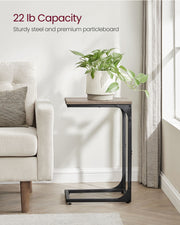 Set of 2 C Shaped Side Tables in Heather Greige and Ink Black for Sofa or Bed by Vasagle