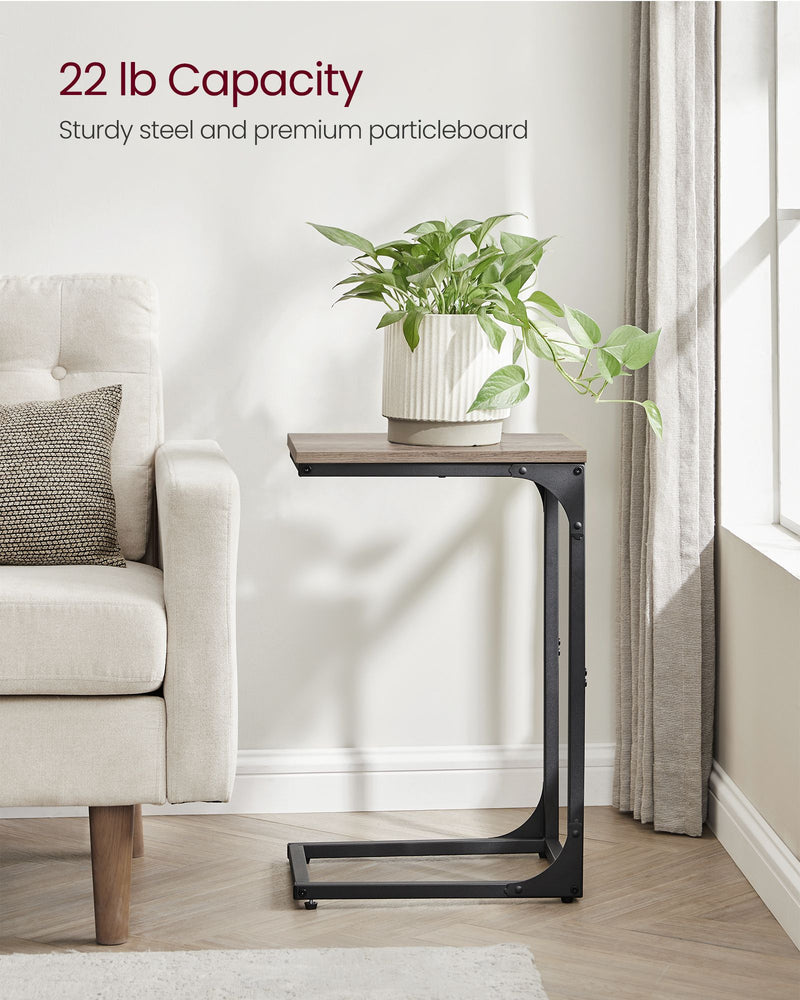 Set of 2 C Shaped Side Tables in Heather Greige and Ink Black for Sofa or Bed by Vasagle