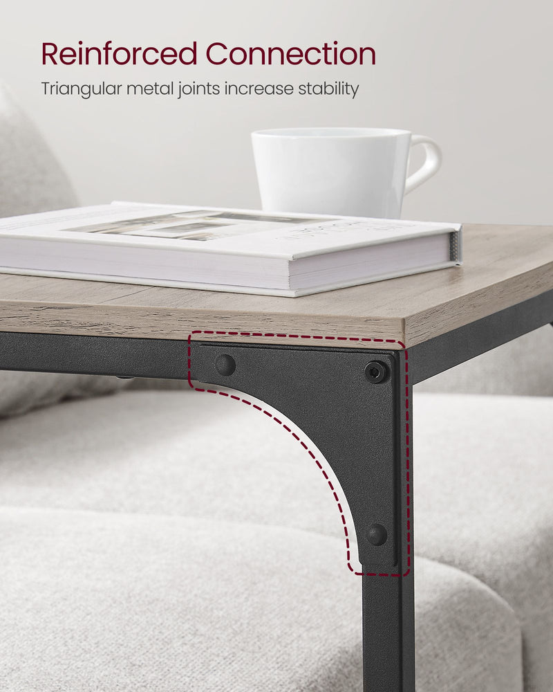 Set of 2 C Shaped Side Tables in Heather Greige and Ink Black for Sofa or Bed by Vasagle