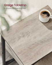 Set of 2 C Shaped Side Tables in Heather Greige and Ink Black for Sofa or Bed by Vasagle