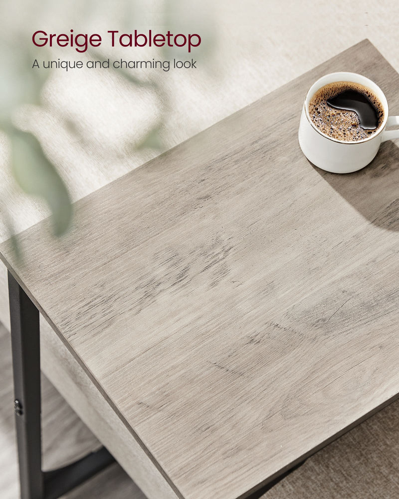 Set of 2 C Shaped Side Tables in Heather Greige and Ink Black for Sofa or Bed by Vasagle