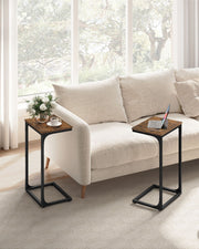 Set of 2 C Shaped Side Tables Rustic Brown and Black Space Saving Design by Vasagle