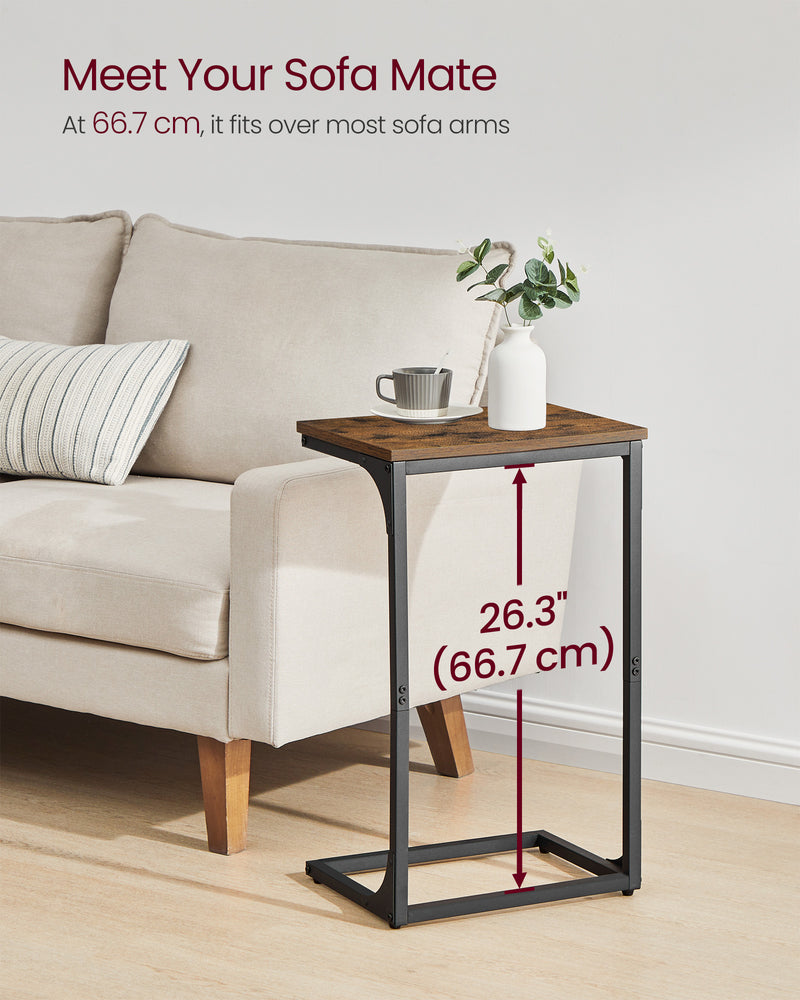 Set of 2 C Shaped Side Tables Rustic Brown and Black Space Saving Design by Vasagle