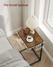 Set of 2 C Shaped Side Tables Rustic Brown and Black Space Saving Design by Vasagle