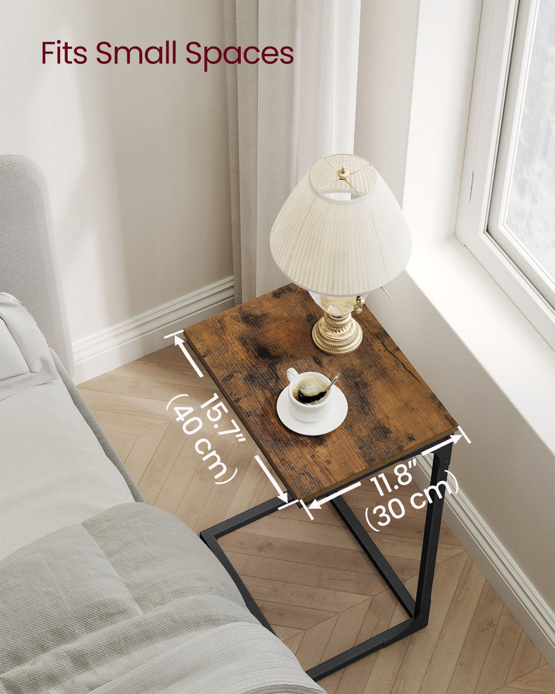 Set of 2 C Shaped Side Tables Rustic Brown and Black Space Saving Design by Vasagle