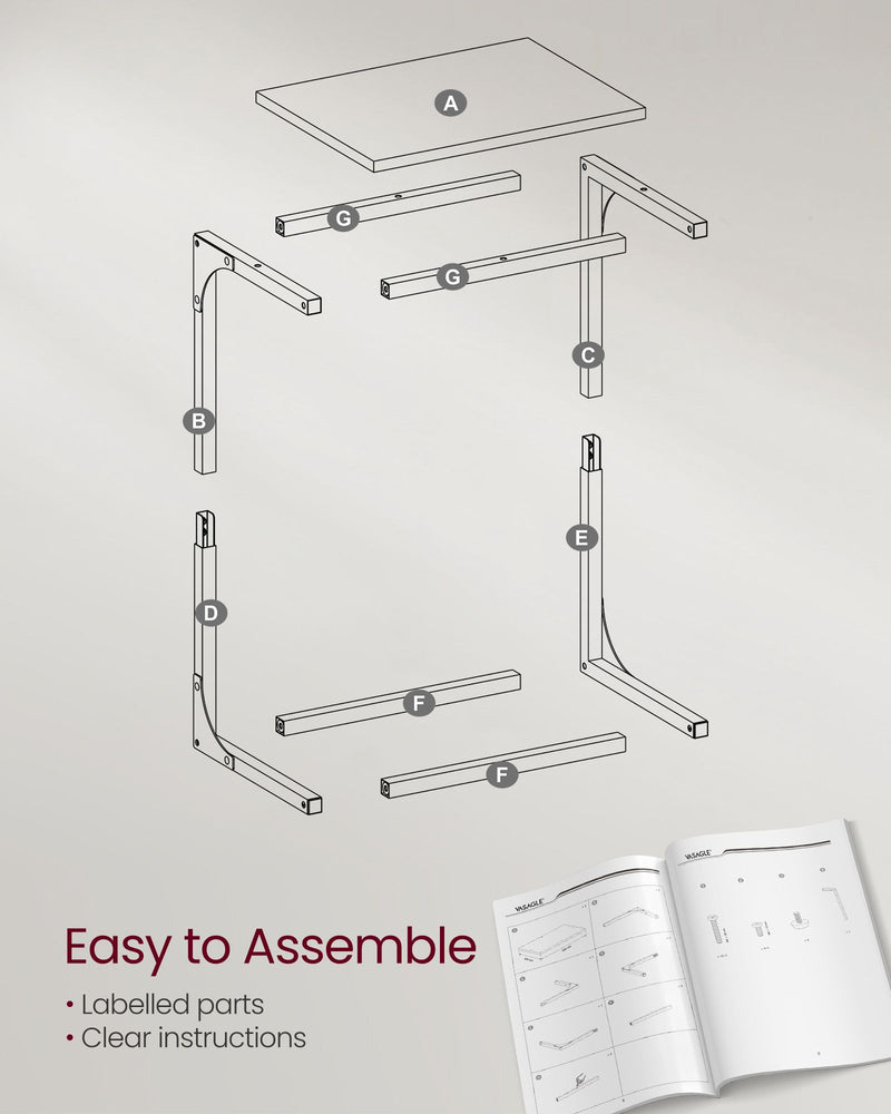 Set of 2 C Shaped Side Tables Rustic Brown and Black Space Saving Design by Vasagle