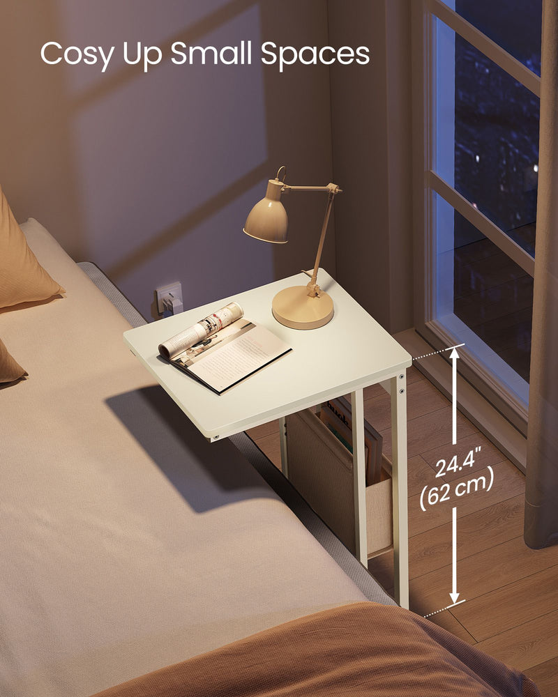 Cream White C Shaped Bedside Table with USB Charging Station for Small Spaces by Vasagle