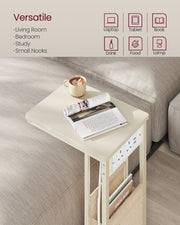 Cream White C Shaped Bedside Table with USB Charging Station for Small Spaces by Vasagle