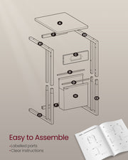 Cream White C Shaped Bedside Table with USB Charging Station for Small Spaces by Vasagle