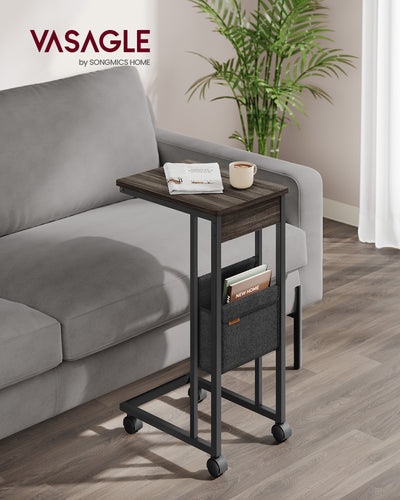 C Shaped Bedside Table with Fabric Storage Bag in Ash Brown for Small Spaces by Vasagle