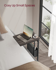 C Shaped Bedside Table with Fabric Storage Bag in Ash Brown for Small Spaces by Vasagle