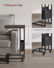 C Shaped Bedside Table with Fabric Storage Bag in Ash Brown for Small Spaces by Vasagle