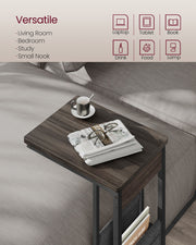 C Shaped Bedside Table with Fabric Storage Bag in Ash Brown for Small Spaces by Vasagle