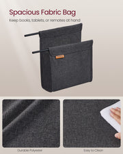 C Shaped Bedside Table with Fabric Storage Bag in Ash Brown for Small Spaces by Vasagle