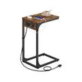 C Shaped Side Table with USB Charging Station for Sofa or Bed Rustic Brown by Vasagle VASAGLE