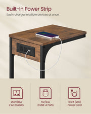 C Shaped Side Table with USB Charging Station for Sofa or Bed Rustic Brown by Vasagle VASAGLE