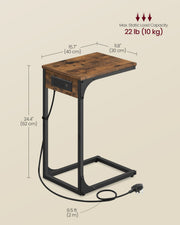 C Shaped Side Table with USB Charging Station for Sofa or Bed Rustic Brown by Vasagle VASAGLE