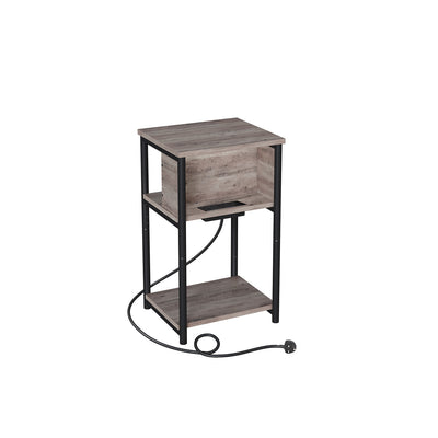 Slim Side Table with USB Charging Station in Heather Greige and Black by Vasagle