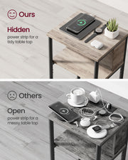 Slim Side Table with USB Charging Station in Heather Greige and Black by Vasagle