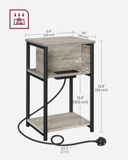 Slim Side Table with USB Charging Station in Heather Greige and Black by Vasagle