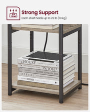 Slim Side Table with USB Charging Station in Heather Greige and Black by Vasagle