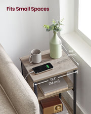 Slim Side Table with USB Charging Station in Heather Greige and Black by Vasagle