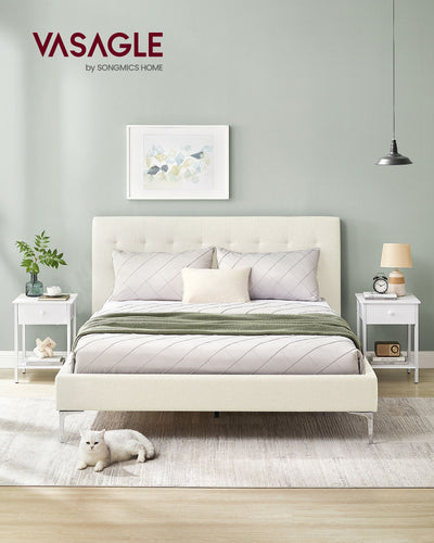 White Bedside Table with Drawer and Open Shelf for Bedroom Storage by Vasagle