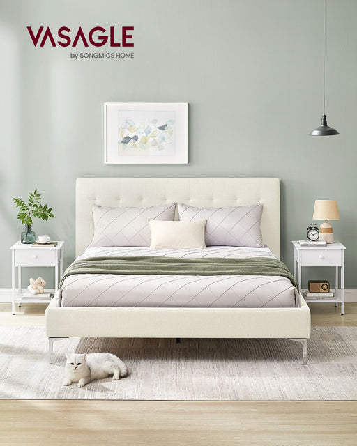 White Bedside Table with Drawer and Open Shelf for Bedroom Storage by Vasagle