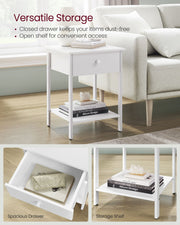 White Bedside Table with Drawer and Open Shelf for Bedroom Storage by Vasagle