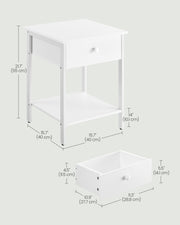 White Bedside Table with Drawer and Open Shelf for Bedroom Storage by Vasagle