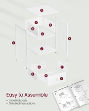 White Bedside Table with Drawer and Open Shelf for Bedroom Storage by Vasagle