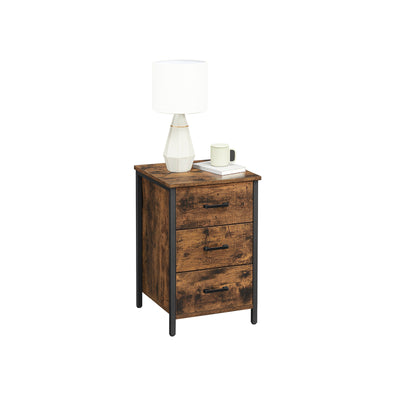 Rustic Brown and Black Bedside Table with 3 Drawers for Bedroom Storage by Vasagle