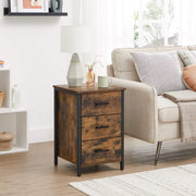 Rustic Brown and Black Bedside Table with 3 Drawers for Bedroom Storage by Vasagle