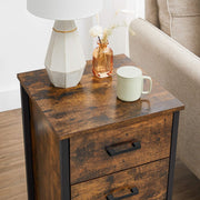 Rustic Brown and Black Bedside Table with 3 Drawers for Bedroom Storage by Vasagle