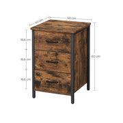 Rustic Brown and Black Bedside Table with 3 Drawers for Bedroom Storage by Vasagle