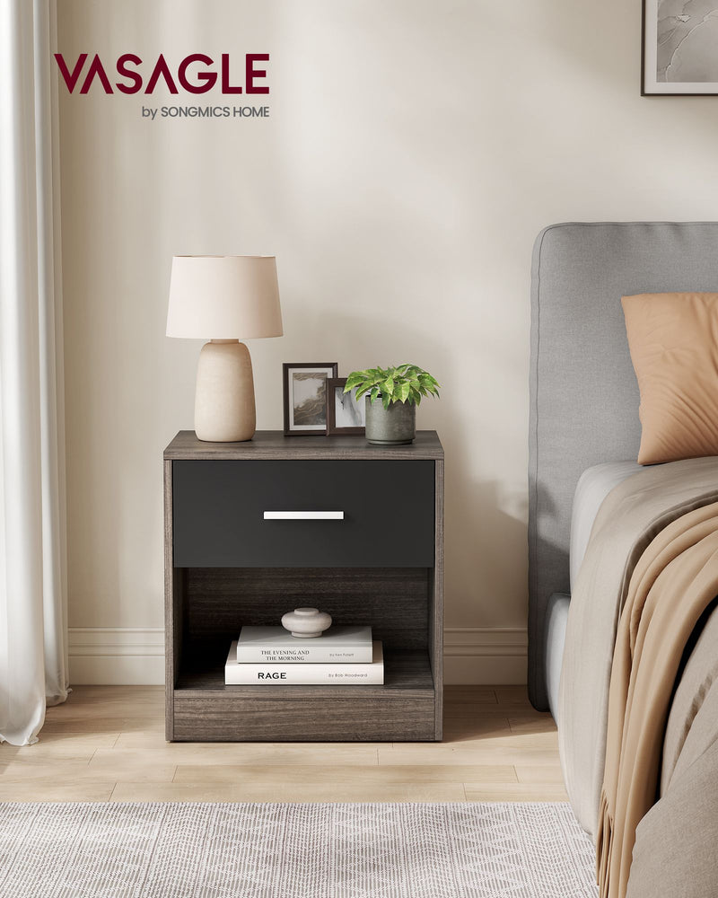 Brown and Black Bedside Table with Storage Shelf for Bedroom or Living Room by Vasagle