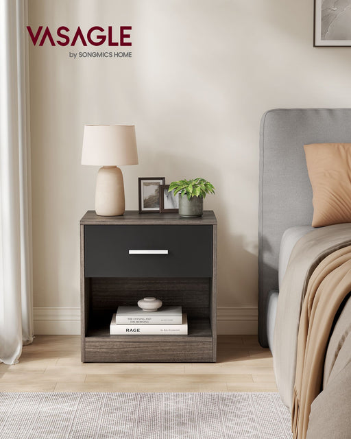 Brown and Black Bedside Table with Storage Shelf for Bedroom or Living Room by Vasagle
