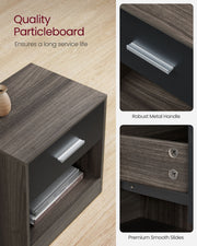 Brown and Black Bedside Table with Storage Shelf for Bedroom or Living Room by Vasagle