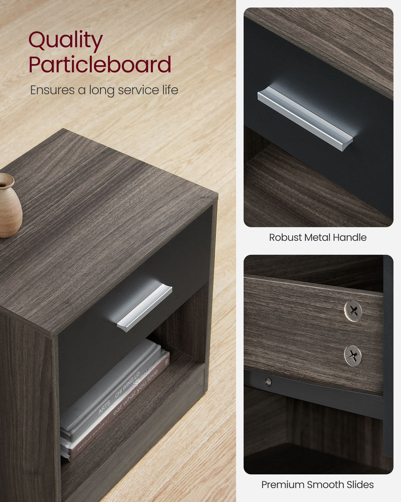 Brown and Black Bedside Table with Storage Shelf for Bedroom or Living Room by Vasagle