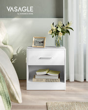 White Bedside Table with Drawer for Bedroom Storage and Nightstand Use by Vasagle