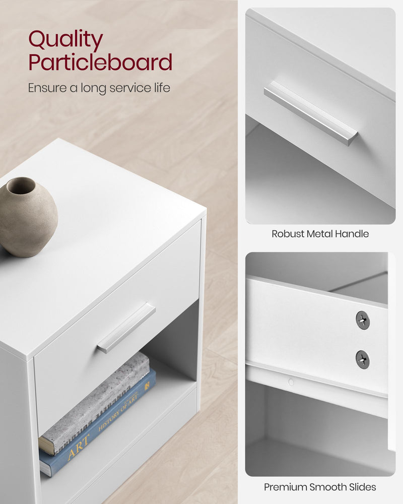White Bedside Table with Drawer for Bedroom Storage and Nightstand Use by Vasagle